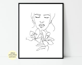 Woman Face Drawing With Flowers Etsy Woman Face Drawing With Flowers Etsy