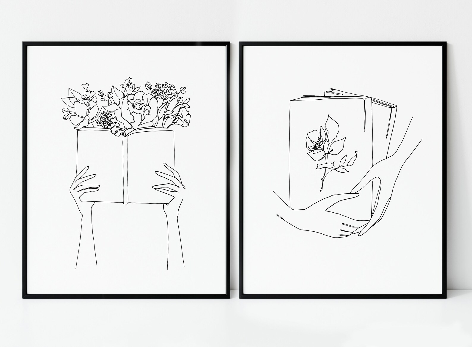 Book with flowers line Art book in hand drawing flower svg Etsy