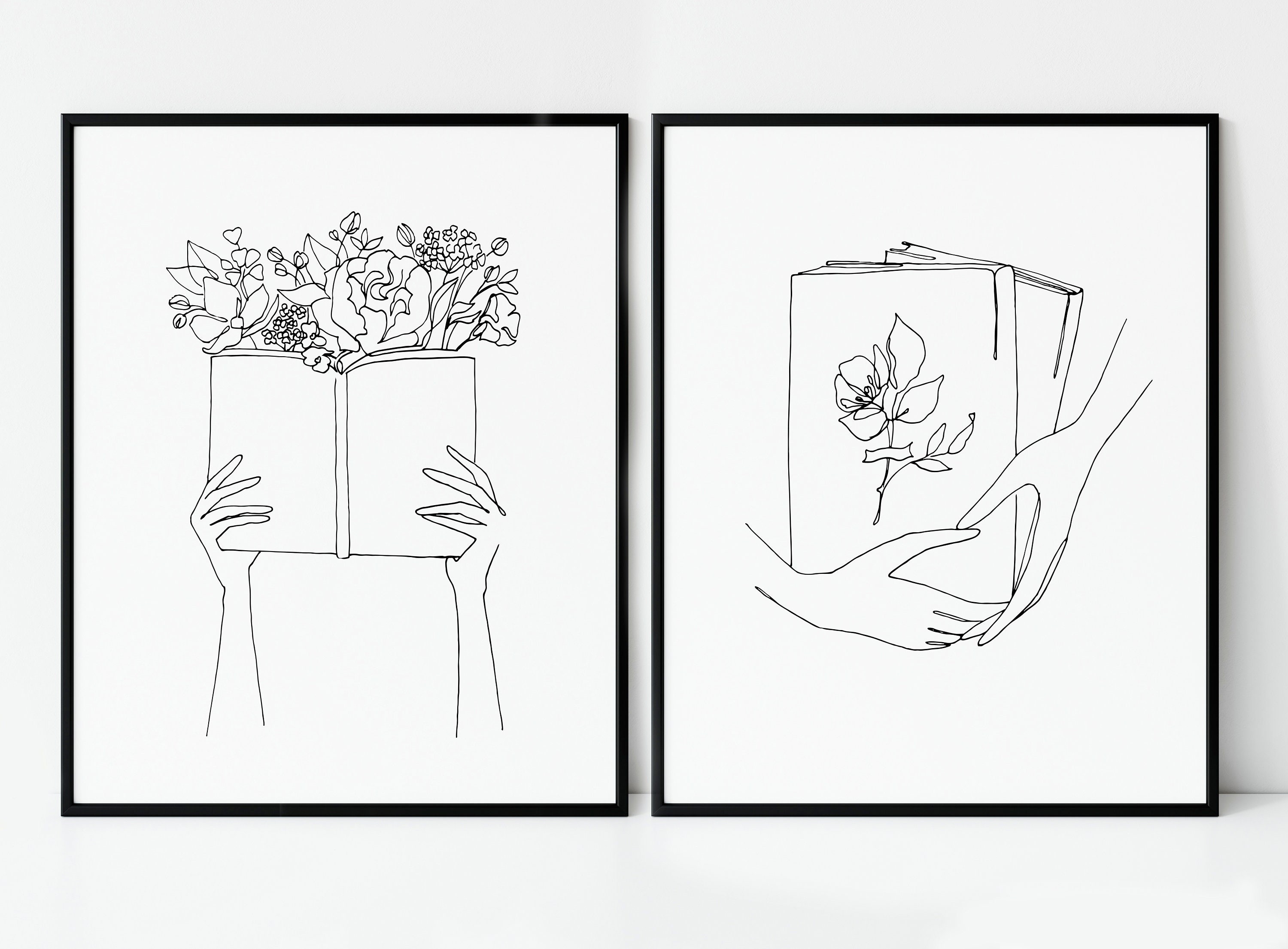 Book with flowers line Art book in hand drawing flower svg Etsy