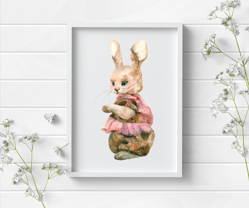 Baby Bunny Print Nursery Decor Nursery Wall Art Baby Shower Gift Personalized Gift for Girls sublimation Watercolor Rabbit Print,PNG