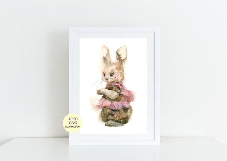 Baby Bunny Print Nursery Decor Nursery Wall Art Baby Shower Gift Personalized Gift for Girls sublimation Watercolor Rabbit Print,PNG
