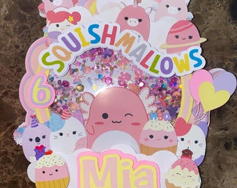 Squishmallow Cake Topper w/ Confetti Squishmallow Party Squish Topper  Squishmallow Theme Party Decor Squishmallow Party Items Squishy Party