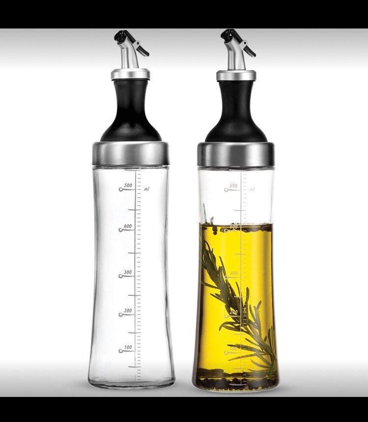 Oil Dispenser, Olive And Vinegar Dispenser Bottle Set, Clear Glass With Stainless Steel