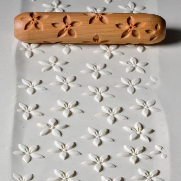 Pottery Hand Roller / Clay Texture Tool - Flowers R17