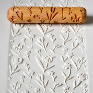 Pottery Hand Roller / Clay Texture Tool - Floating Flowers  R20