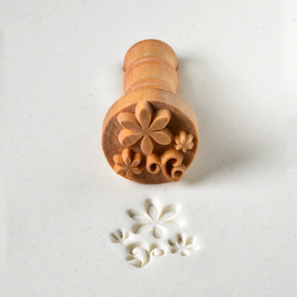 Pottery Stamp / Clay Texture Tool - Flowers and Spirals S19