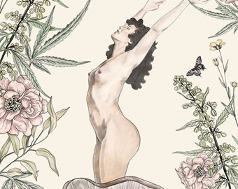 Femme Art Print / Floral Female Illustration / Tarot Art / "The High Priestess"