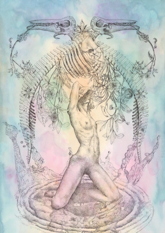 Pisces Zodiac Print / Astrology Wall Art / Horoscope / Ink + Watercolor