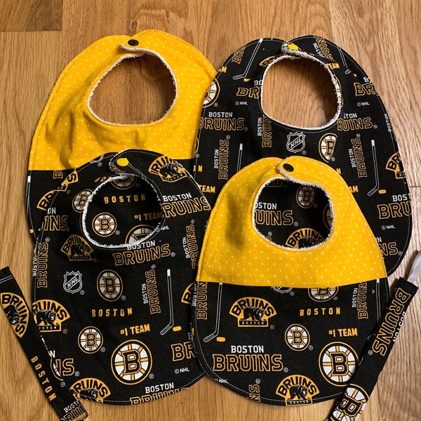 Boston Bruins Baby Bibs with and without Pacifier Clips