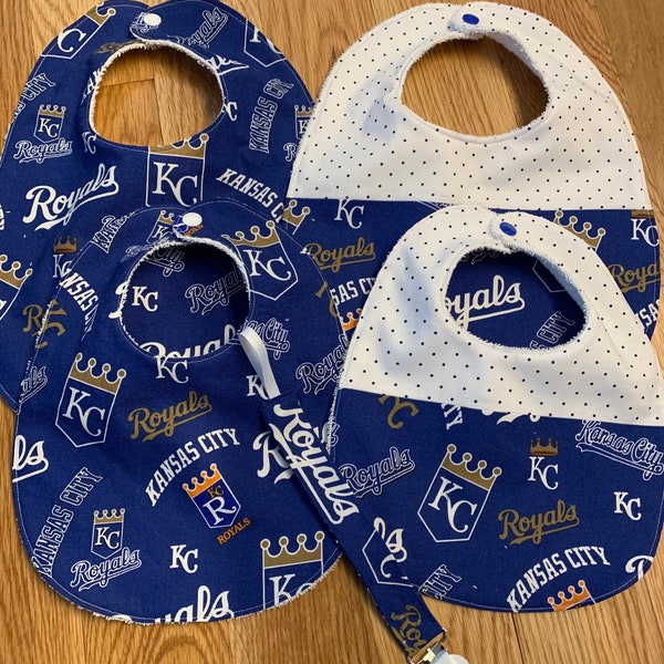 Kansas City Royals Baby Bibs With and Without Pacifier Clips - Great Gift for Sport Fanatic Parents