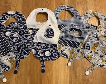 Penn State Nittany Lions Baby Swag - Bibs With and Without Pacifier Clips and Lovey Blankets