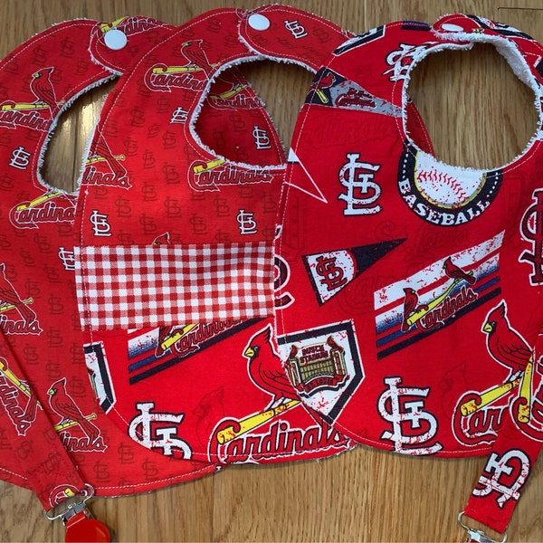 St. Louis Cardinals Baby Bibs with and without Pacifier Clips