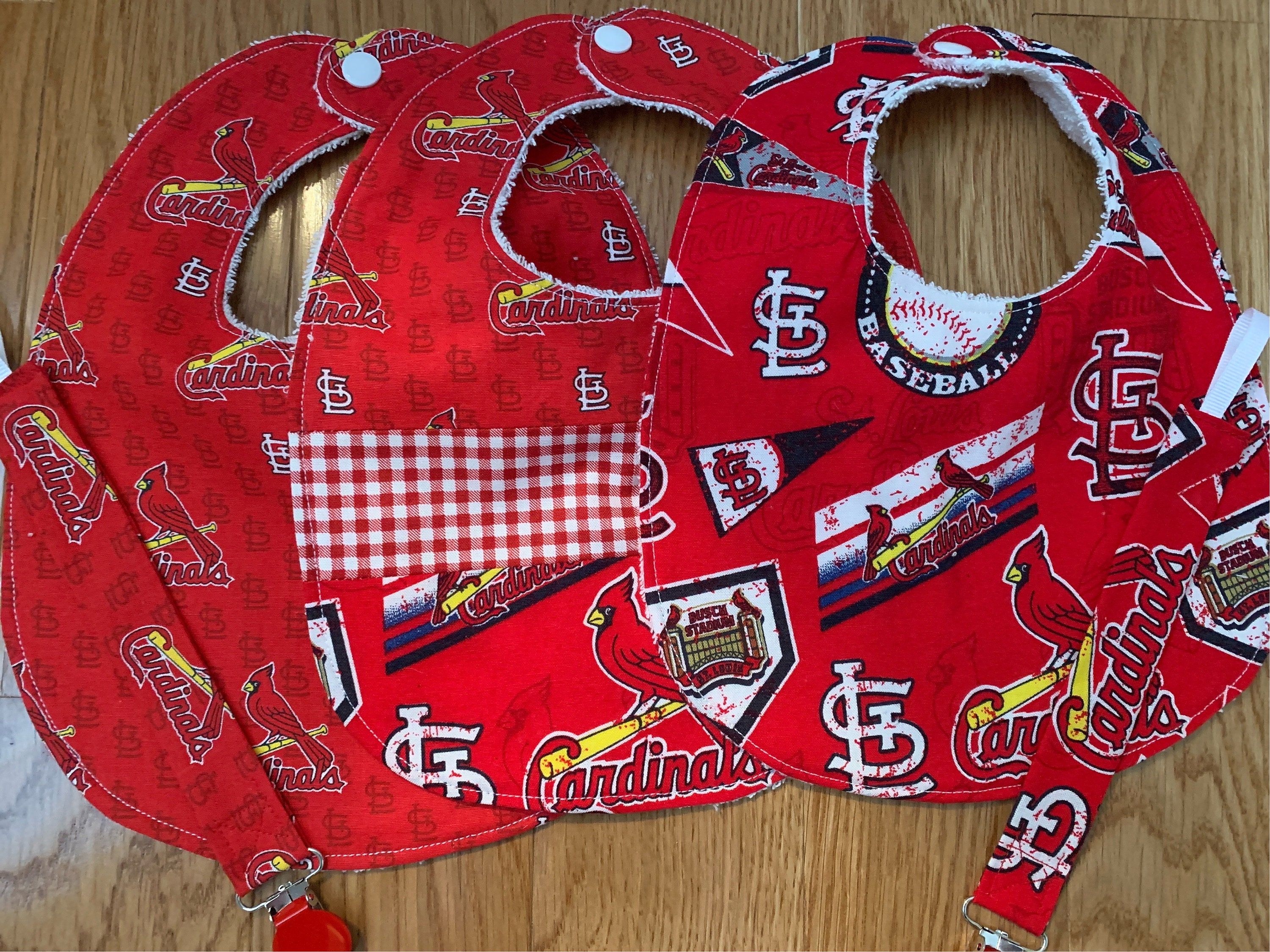 St. Louis Cardinals Baby Bibs with and without Pacifier Clips