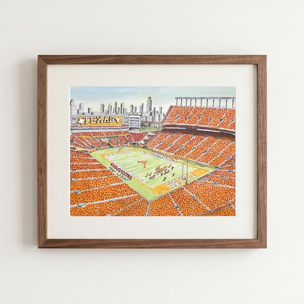 Texas Memorial Stadium Watercolor Art Print: Texas Longhorns Football