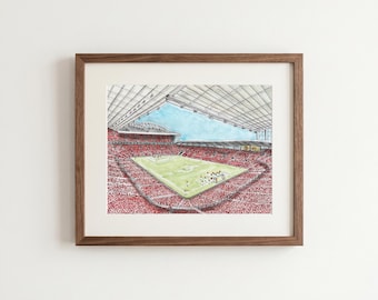 Manchester United Old Trafford Stadium Watercolor Print - Man U Soccer or Football Art
