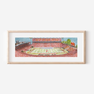 Clemson Memorial Stadium Watercolor Print: Tigers Football Panorama