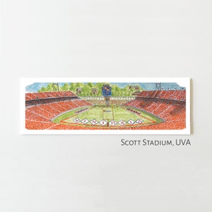 UVA Football Stadium Print, University of Virginia Art, Virginia Cavaliers, Watercolor Panorama Print, Scott Stadium, UVA Alumni Gift