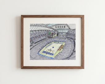 Dallas Football Stadium Watercolor Print: AT&T Stadium NFL Art