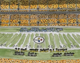 Heinz Field Panoramic Watercolor Print: Pittsburgh Steelers Art