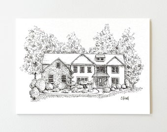 Custom House Drawing, Home Drawing from Photo, Pen and Ink Original Artwork, House Illustration, House Portrait, By Hand