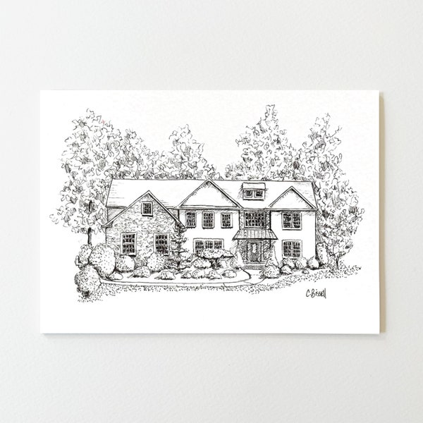 Custom House Drawing, Home Drawing from Photo, Pen and Ink Original Artwork, House Illustration, House Portrait, By Hand