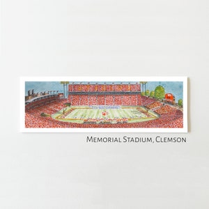 Clemson Football Stadium Print, Clemson University Memorial Stadium Art, Clemson Tigers, Watercolor Panorama Print, Alumni Graduation Gift