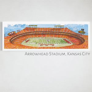 Arrowhead Stadium Print, Kansas City Chiefs Art, Kansas City Watercolor Panorama Print, Arrowhead Stadium, Chiefs fan gift