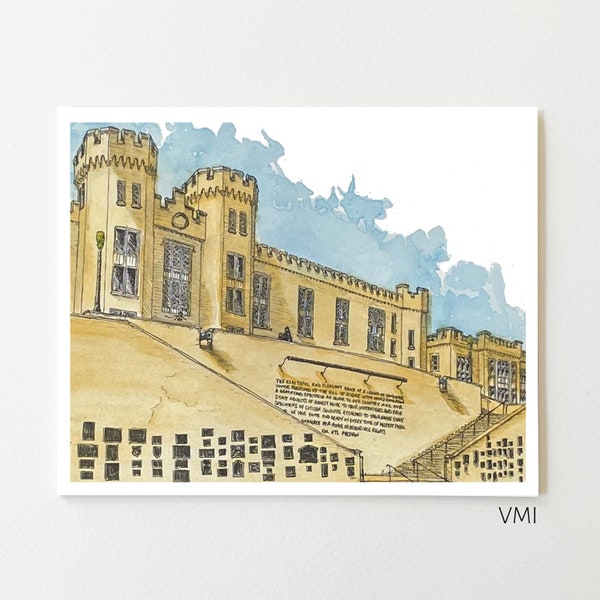 Virginia Military Institute Watercolor Art Print, Preston Quote and Stairs to Barracks, VMI Keydets, VMI Graduation and Alumni Gift