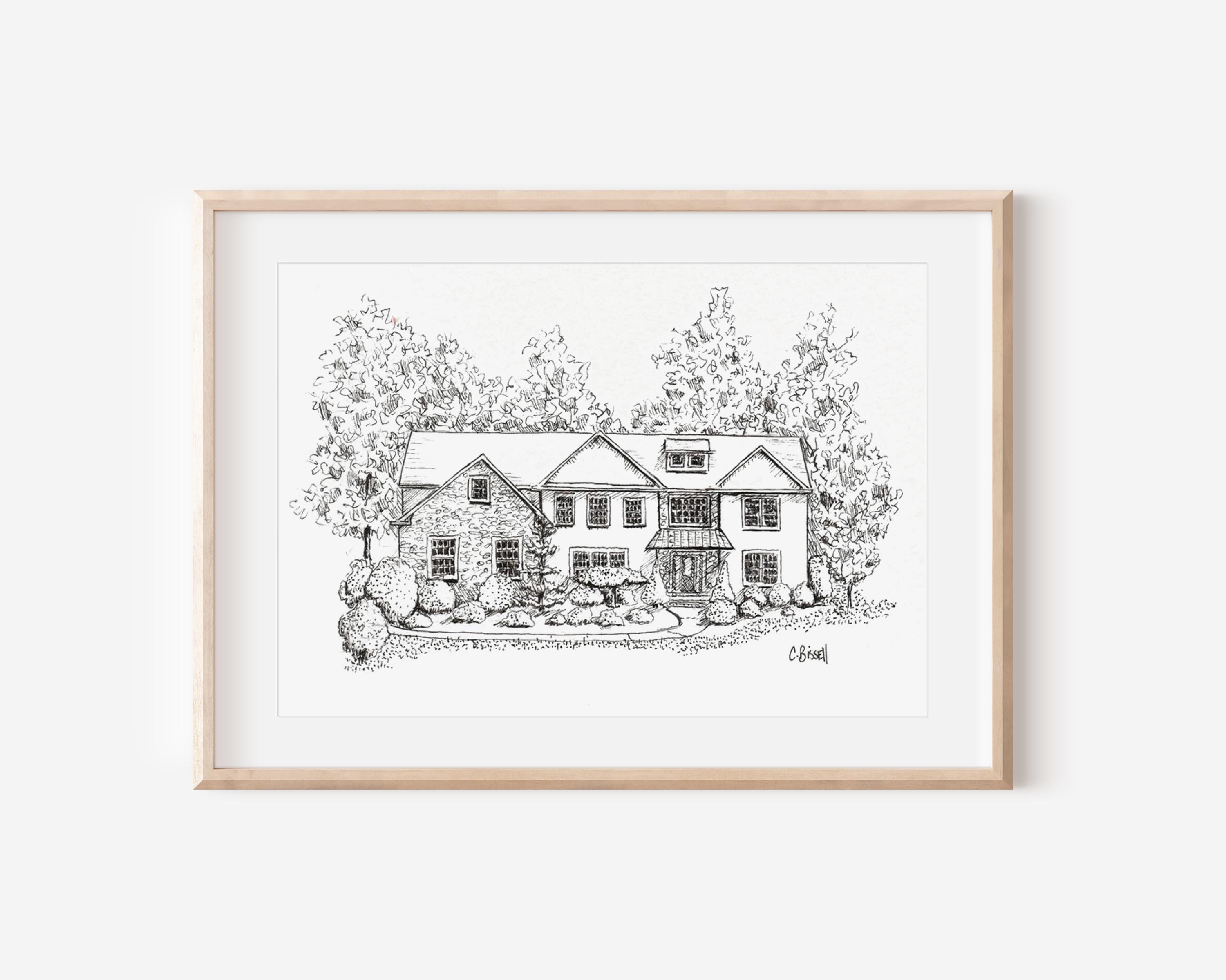 Custom Pen and Ink House Drawing: Hand-drawn Home Portrait - Etsy