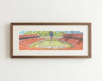 UVA Panoramic Football Stadium Watercolor Print: University of Virginia Art