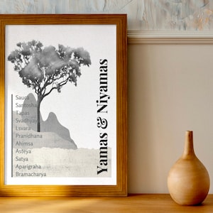 Yamas Niyamas Art Print, Yoga Art Poster, Meditation Wall Art, Bohemian Buddhist Home Decor, Minimalist Nature Art Wall Hanging