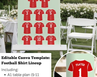 Editable Football Shirt Lineup Wedding Table Plan & Table Numbers Template | A1 Seating Chart | Canva Template | Instant Download