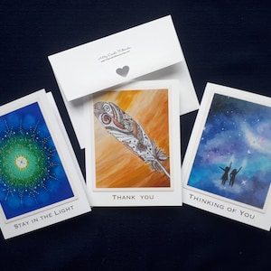 Merci de penser à vous, cartes de vœux, carte d'art, cartes uniques faites à la main, spéciales pour les amateurs d'art spirituel