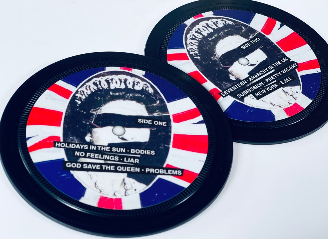 Set Of 2 Sex Pistols Vinyl Record Label Coasters Never Mind Etsy