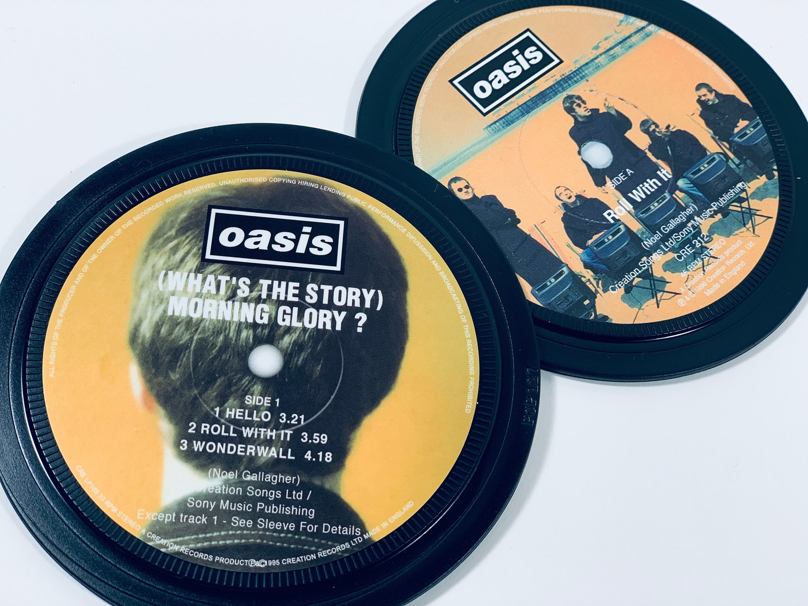 Oasis 2 Vinyl Record Label Coasters. Rodar con él. Cuál es Etsy