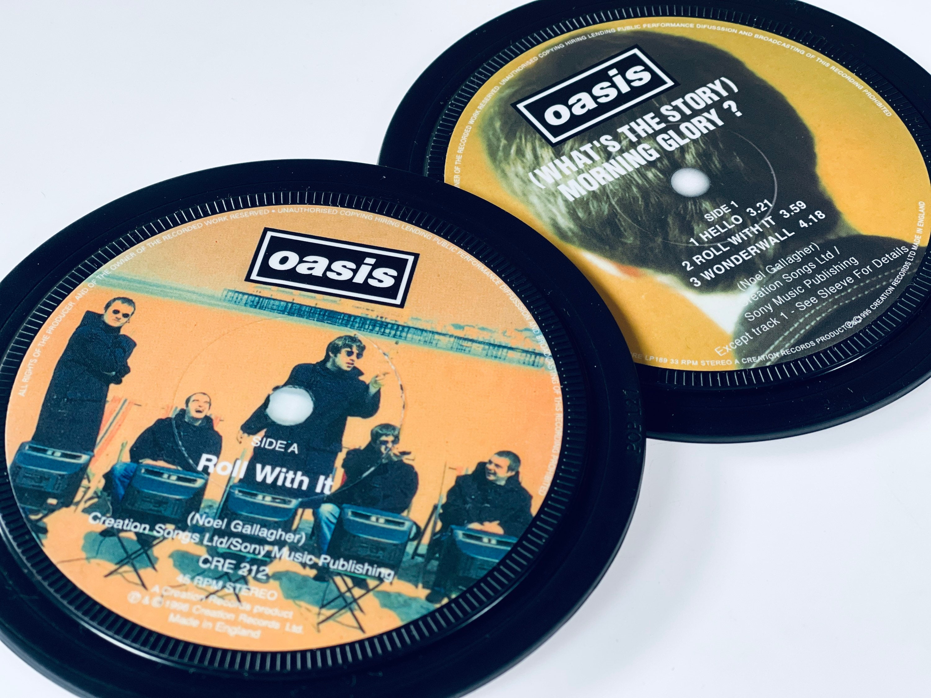 Oasis - 2 Vinyl Record Label Coasters. Roll With It. (What's The …