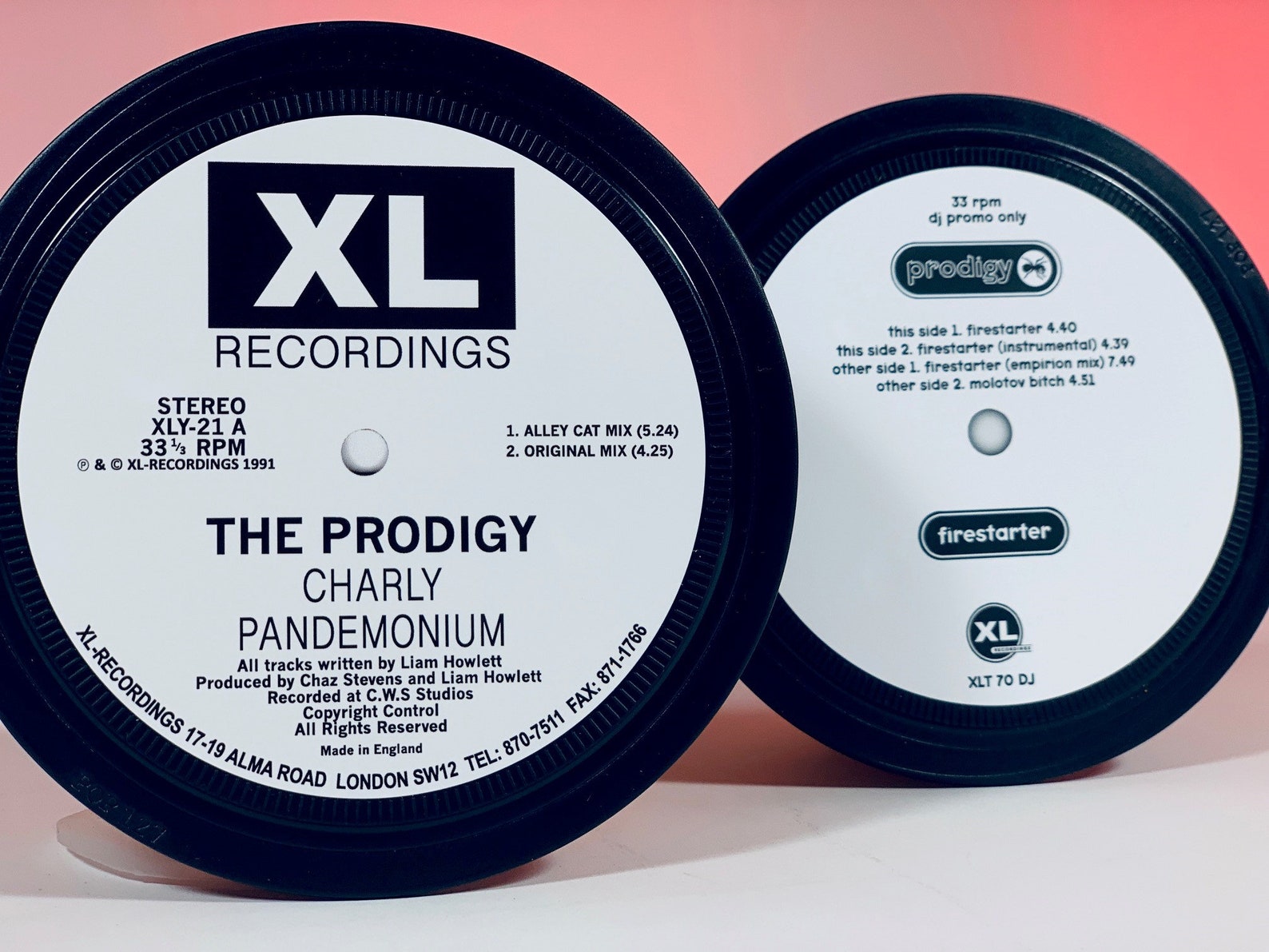 The Prodigy. 2 Vinyl Record Label coasters. Firestarter. Etsy