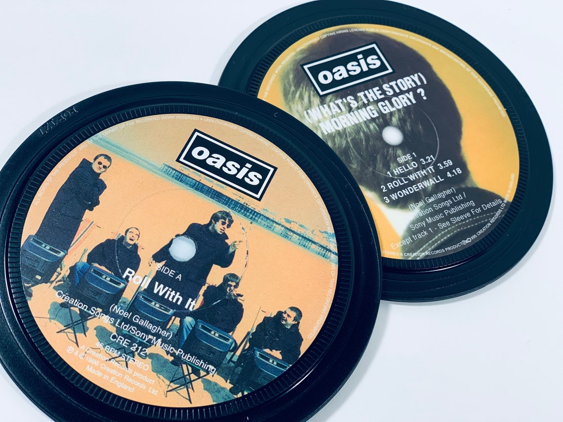 Oasis 2 Vinyl Record Label Coasters. Rodar con él. Cuál es Etsy