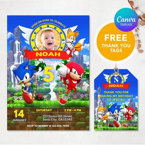 Faire-part d'anniversaire Sonic, faire-part d'anniversaire modifiable, faire-part d'anniversaire garçon, Sonic The Hedgehog, Evite d'anniversaire d'enfants, modèle de toile