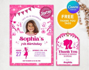 Barbi Birthday Invitation, Pink Doll Birthday Invitation, Barbi Digital Invite, Barbe Birthday Party, Doll Party,  Girl Birthday Invitation