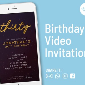 30th Birthday Invitation, 30th 40th Birthday Invitation Video, Black Gold Birthday Invitation, 30th 40th Digital Invite, Gold Party Invite