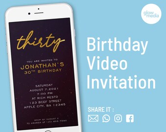 30th Birthday Invitation, 30th 40th Birthday Invitation Video, Black Gold Birthday Invitation, 30th 40th Digital Invite, Gold Party Invite