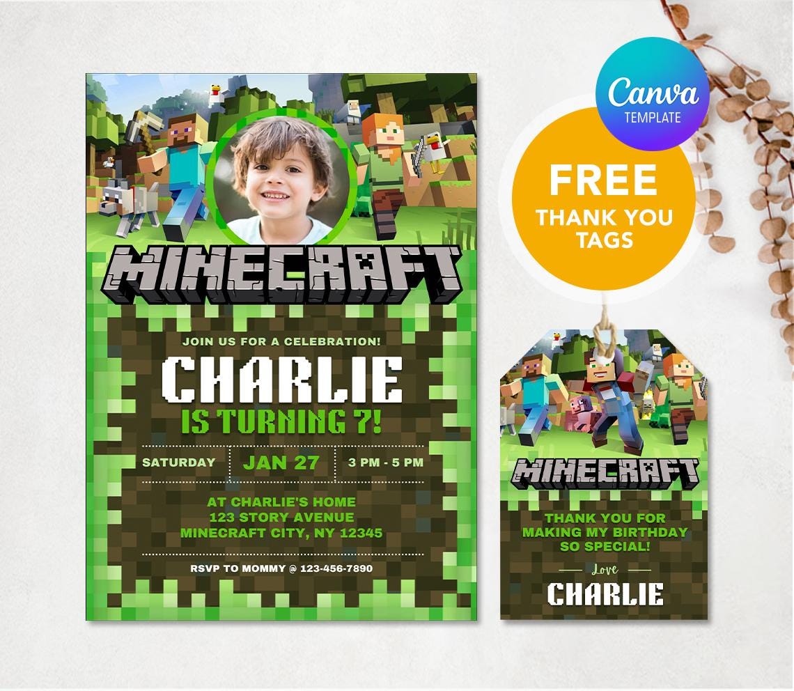 Minecraft Inspired Printable Photo Invitations Minecraft Inspired Printable Photo Invitations