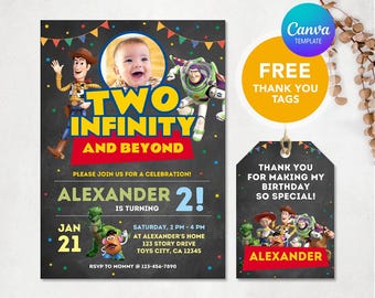 Toy Birthday Invitation, Two Infinity and Beyond Invite, Editable Invitation, Boy Invitation, Toy Story Invitation, Black Version