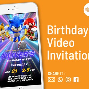 Sonic Geburtstagseinladung, Sonic The Hedgehog Einladung, Jungen-Geburtstags-Einladung, Sonic Movie Invite, Kinder-Geburtstags-Einladung