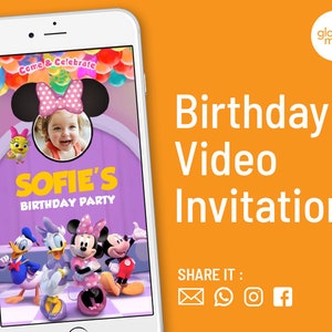 Video invito di compleanno di Minnie Mouse, invito con fiocco di Minnie Mouse, video invito di Minnie, invito video, invito di compleanno per bambini