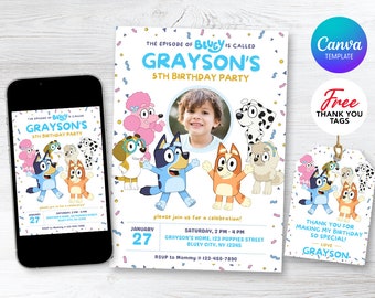 Blue Birthday Invitation, Blue Dog Birthday Invitation, Blue Puppies Invite, Blue Dog Party, Editable Invitation, Kids Birthday Invitation