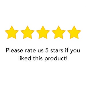 May include: Five yellow stars with the text "Please rate us 5 stars if you liked this product!" below. The text "glow media" is in a circle in the upper right corner.