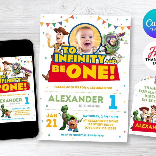 Toy Birthday Invitation, To Infinity and Be One, 1st Birthday Invitation, One Birthday Invitation, Toy Story Invitation, Boy Invitation