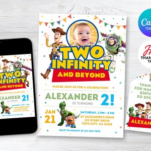 Toy Birthday Invitation, Two Infinity and Beyond, Editable Invitation, Boy Invitation, Toy Story Invitation, Digital Invite, White Version image 1